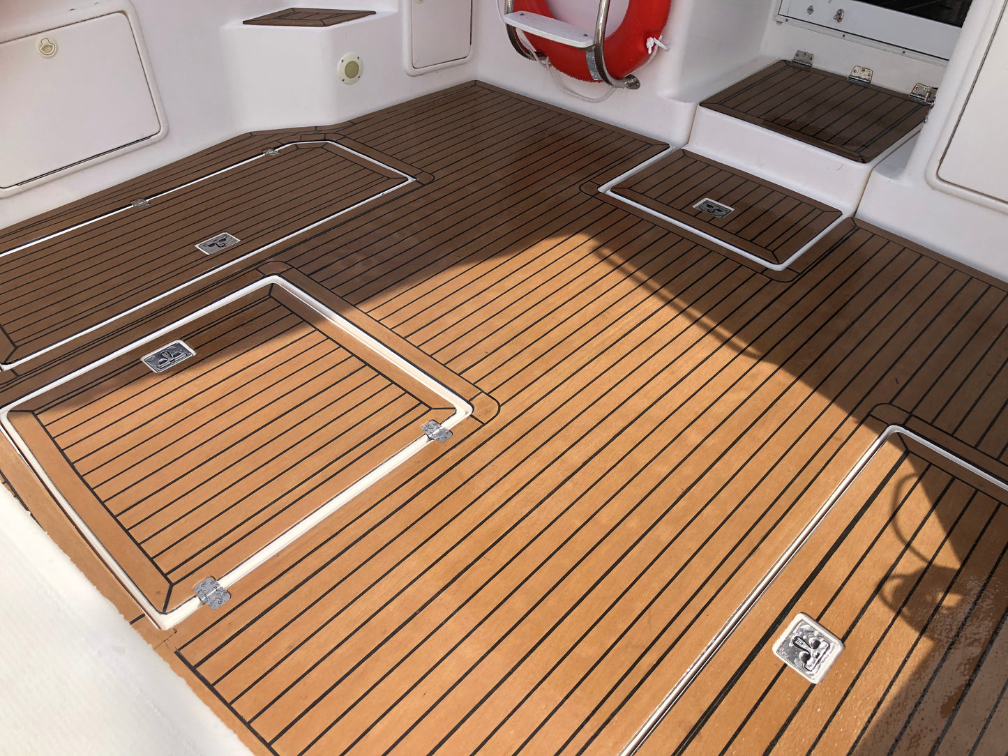 Teak with Black Caulking Marine Decking